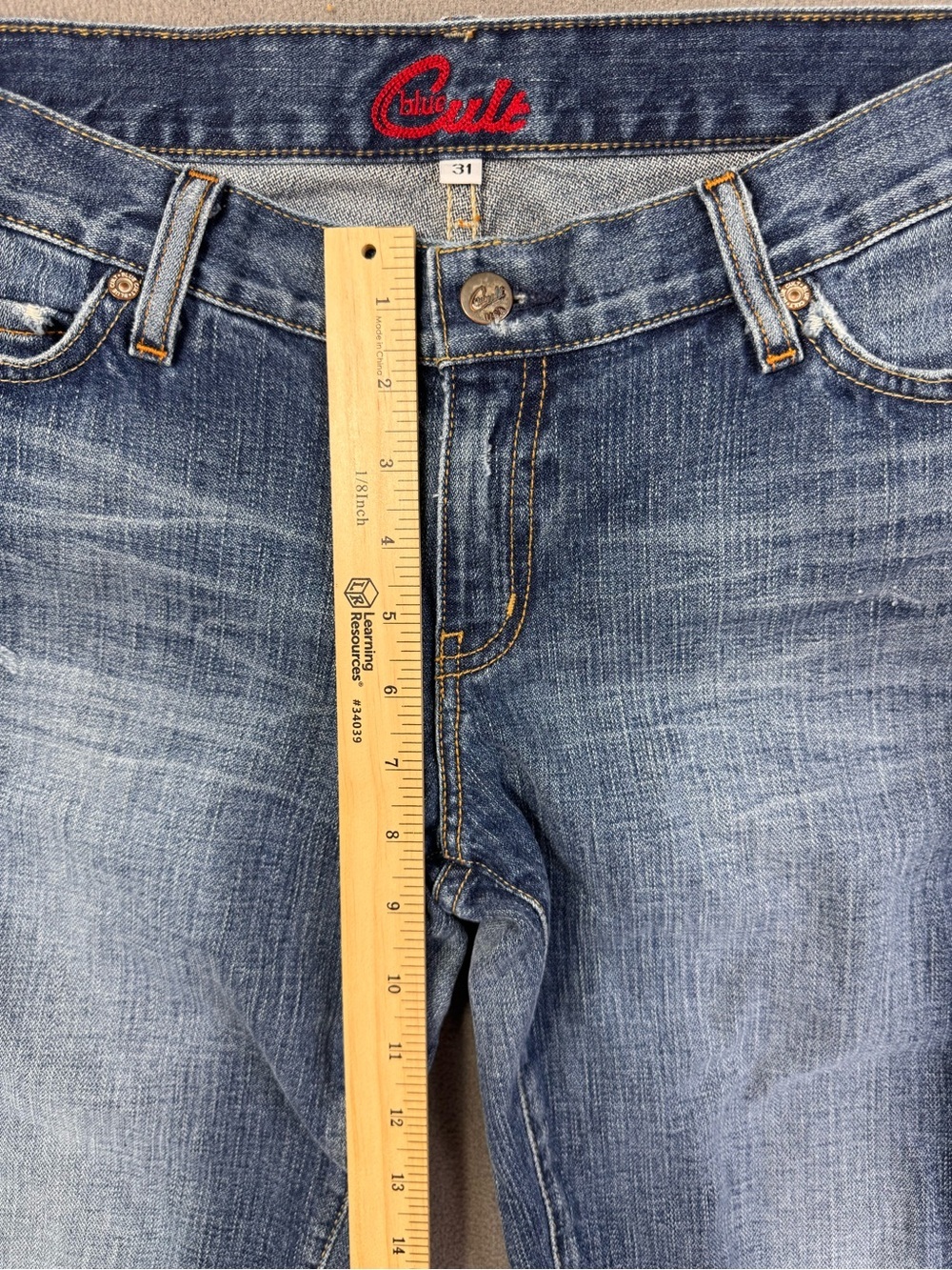 Y2K BLUE CULT Women’s Low Rise Medium Blue Washed Bootcut Flared Jeans, 31 - Picture 5 of 14